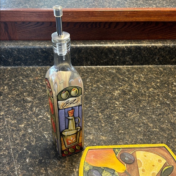 Vintage Kitchen Decor Set Glass Cruet + Ceramic Glass Cheese/Grazing Board - Picture 3 of 13